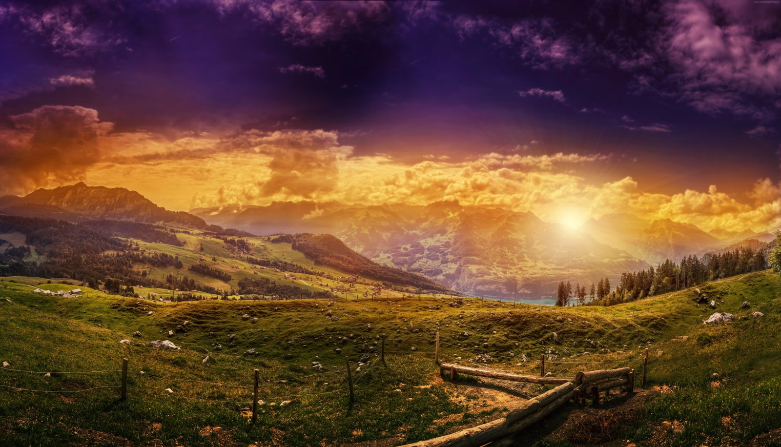 Mountains hills sunset HD Switzerland meadows 2k 4k 5k