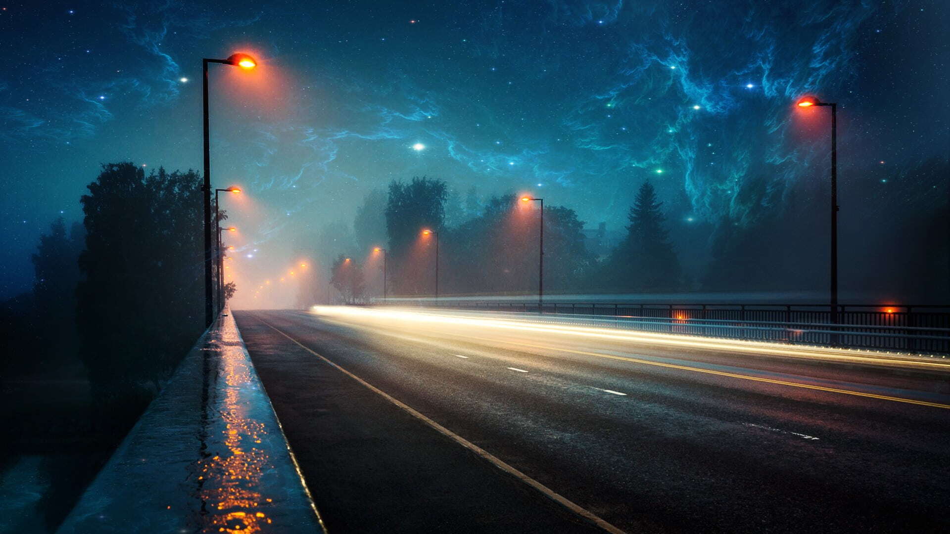 Road under the starry sky 2k