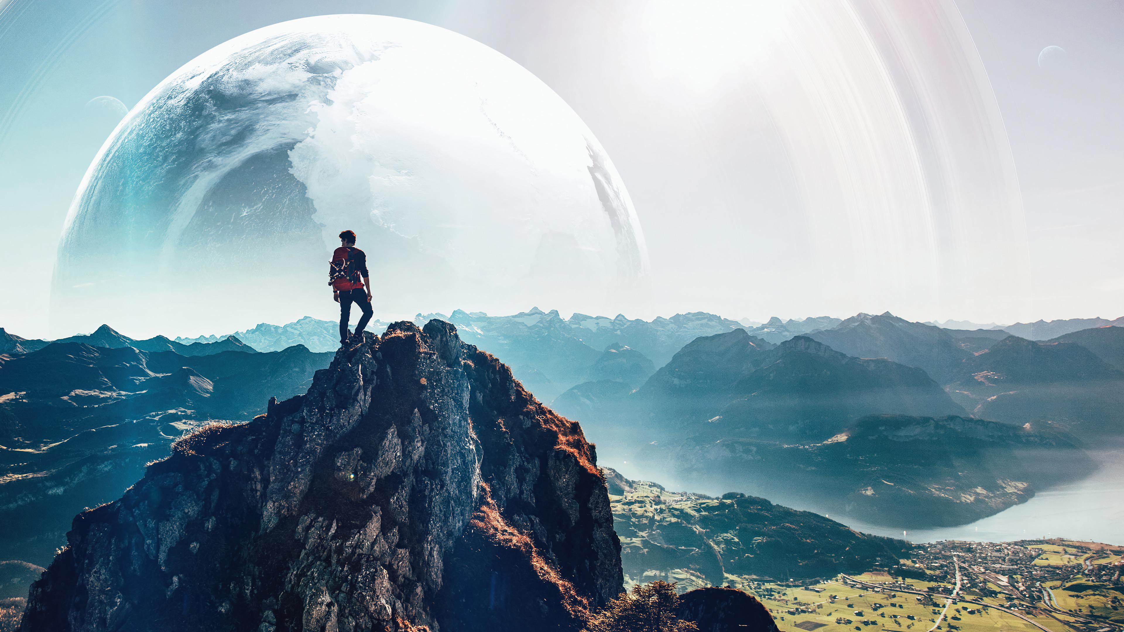 A climber on a distant planet 2k 4k