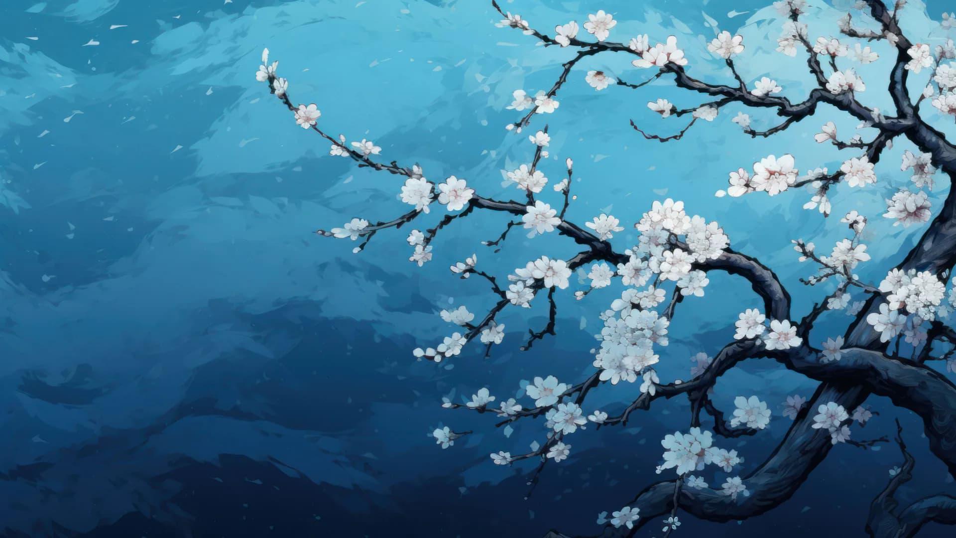 Blue Cherry Blossom Japanese Painting 2k